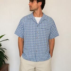 The North Face Blue Plaid Button Up Fishing Camp Shirt Men’s Large